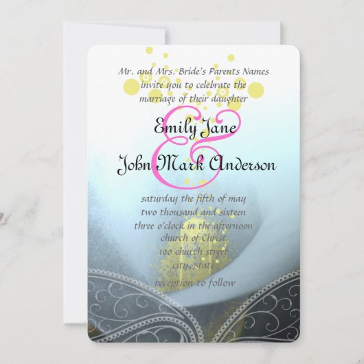 Invitation Aqua Blue Fuchsia Calla Lily Mariage (Devant)