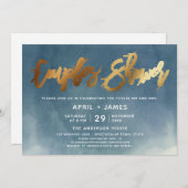 Invitation Aqua Blue Gold Brush Typographie Couples Douche (Devant / Derrière)