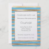 Invitation Aqua Blue Gold Stripes Anniversaire (Devant)