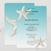 Invitation Aqua Blue Gold White Starfish Beach Fête des marié (Devant / Derrière)