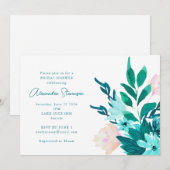 Invitation Aqua Blue Green Aquarelle Fête des mariées Florale (Devant / Derrière)