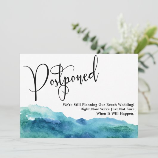 Invitation Aqua Blue Green Aquarelle Mariage reporté (Debout devant)