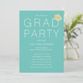 Invitation Aqua Blue-Green Modern Photo Graduation Party (Debout devant)