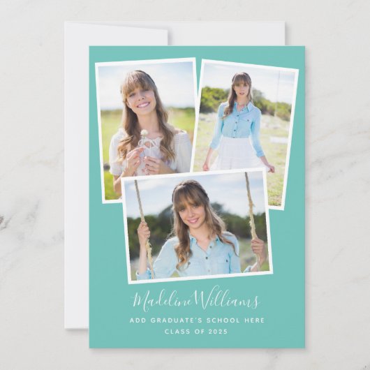 Invitation Aqua Blue-Green Photo Collage de la fête de gradua (Devant)