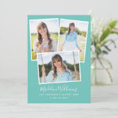 Invitation Aqua Blue-Green Photo Collage de la fête de gradua (Debout devant)