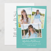 Invitation Aqua Blue-Green Photo Collage de la fête de gradua (Devant / Derrière)