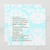 Invitation Aqua Blue Mariage damassé (Devant / Derrière)