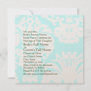 Invitation Aqua Blue Mariage damassé