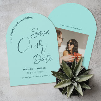 Invitation Aqua Blue Mariage Été Minimal Économisez La Date