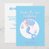 Invitation Aqua Blue Mermaid Thème Anniversaire de enfant Par (Devant / Derrière)