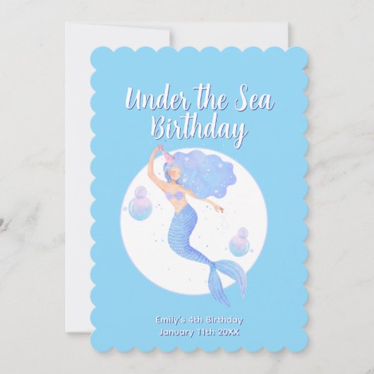 Invitation Aqua Blue Mermaid Thème Anniversaire de enfant Par (Devant)