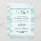Invitation Aqua Blue Ocean Mint White Aquarelle rayures (Devant / Derrière)