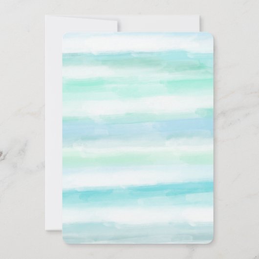 Invitation Aqua Blue Ocean Mint White Aquarelle rayures (Dos)