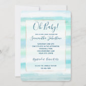 Invitation Aqua Blue Ocean Mint White Aquarelle rayures (Devant)