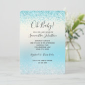Invitation Aqua Blue Ombre Tie dye Glitzy Sparkle Parties sci (Debout devant)
