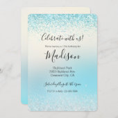 Invitation Aqua Blue Ombre Tie dye Glitzy Sparkle Parties sci (Devant / Derrière)