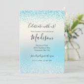 Invitation Aqua Blue Ombre Tie dye Glitzy Sparkle Parties sci (Debout devant)