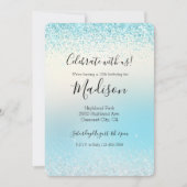Invitation Aqua Blue Ombre Tie dye Glitzy Sparkle Parties sci (Devant)