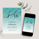 Invitation Aqua Blue Parties scintillant Sweet 16 Fancy Scrip<br><div class="desc">Cette belle invitation comprend la parties scintillant fausse aqua bleue et votre texte personnalisé. Utilisez le formulaire modèle pour ajouter vos informations. Modifiez la police ou ajoutez du texte à l'aide de la fonction Personnaliser It.</div>