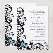 Invitation Aqua Blue Poppy Floral Swirl Mariage (Devant / Derrière)