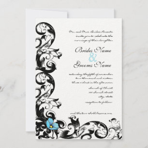 Invitation Aqua Blue Poppy Floral Swirl Mariage