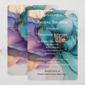 Invitation Aqua Blue Purple Gold Fête des mariées Florale (Devant / Derrière)