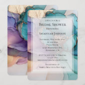 Invitation Aqua Blue Purple Gold Fête des mariées Florale II (Devant / Derrière)