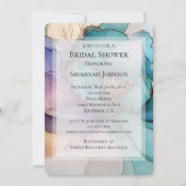 Invitation Aqua Blue Purple Gold Fête des mariées Florale II (Devant)