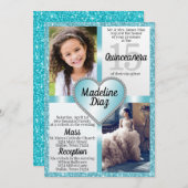 Invitation Aqua Blue Quinceañera 15 Cumpleaños (Devant / Derrière)