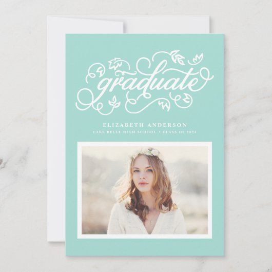 Invitation Aqua Blue Rustic Calligraphie Photo Graduation (Devant)