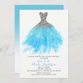 Invitation Aqua Blue Silver Parties scintillant Glam Fête des (Devant / Derrière)