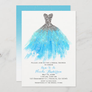 Invitation Aqua Blue Silver Parties scintillant Glam Fête des