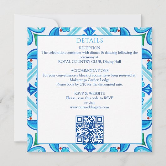 Invitation Aqua Blue Talavera tuiles tout en un mariage (Dos)