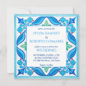Invitation Aqua Blue Talavera tuiles tout en un mariage (Devant)