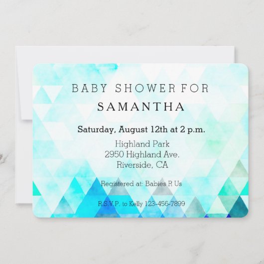 Invitation Aqua Blue Triangles baby shower aquarelle (Devant)