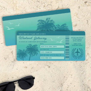Invitation Aqua Blue Tropical Faux Boarding Pass Anniversaire