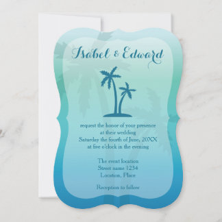 Invitation Aqua Blue Tropical Palm Tree Mariage