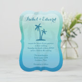 Invitation Aqua Blue Tropical Palm Tree Mariage (Debout devant)