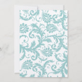 Invitation Aqua Blue Turquoise Floral Mariage damassé Invitat (Dos)