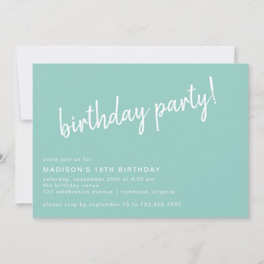 Invitation Aqua Blue Turquoise Script Décontracté Tout âge An (Devant)