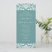 Invitation Aqua Blue Vintage Modern Mariage damassé Invitatio (Debout devant)