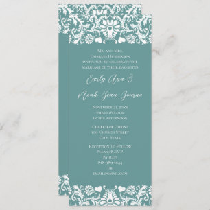 Invitation Aqua Blue Vintage Modern Mariage damassé Invitatio