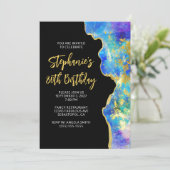 Invitation Aqua Blue violet feu Opal Gold Glam 80e anniversai (Debout devant)