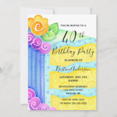 Invitation Aqua Blue Yellow Cake Floral 40e fête d'anniversai (Devant)