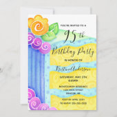 Invitation Aqua Blue Yellow Cake Floral 95e fête d'anniversai (Devant)