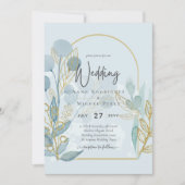 Invitation Aqua Botanique Moderne SeaGlass Gold Wedding Invit (Devant)