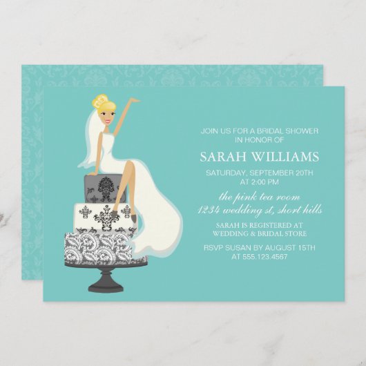 Invitation Aqua Bride sur Mariage Cake (Devant / Derrière)