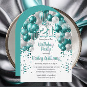 Invitation Aqua Celebration Balloons 21e Anniversaire