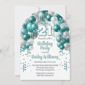 Invitation Aqua Celebration Balloons 21e Anniversaire (Devant)