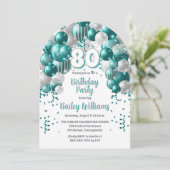 Invitation Aqua Celebration Balloons 80e anniversaire fête (Debout devant)